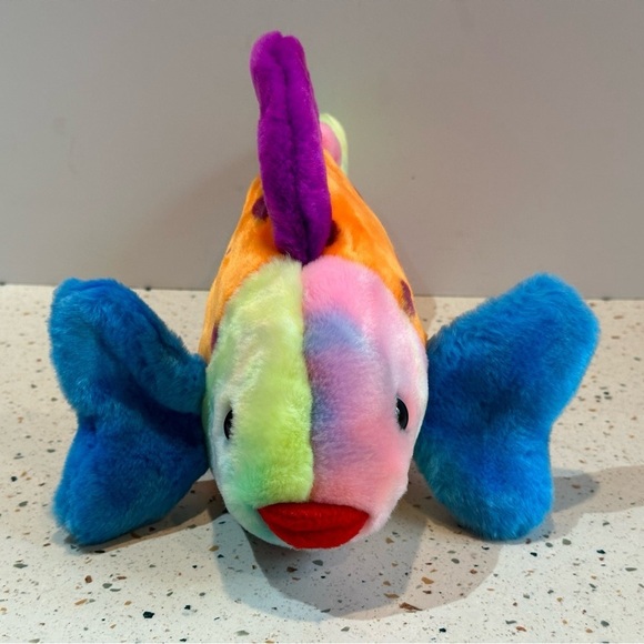 TY "Lips" Beanie Baby Buddies Tie Dye Rainbow Large Plush Fish 1999 Retired - Picture 5 of 9